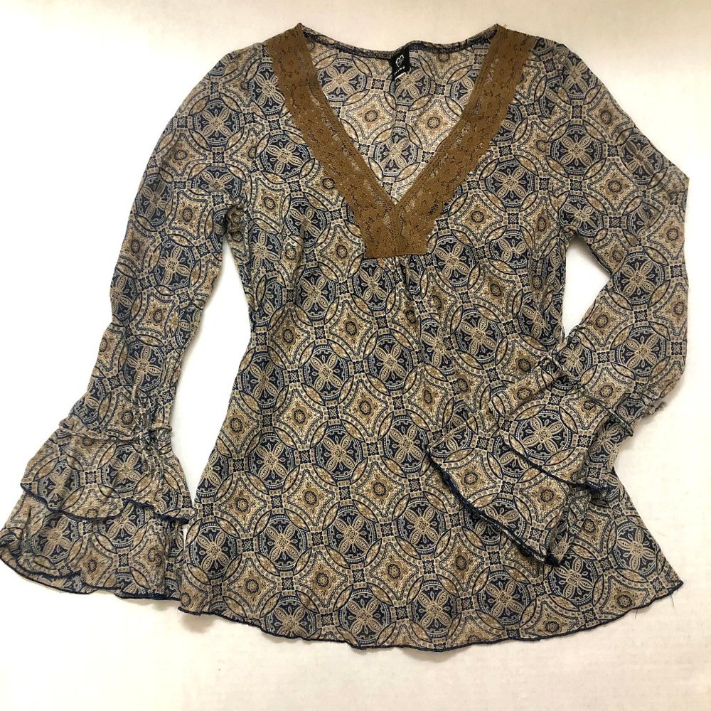 XOXO Semi Sheer Boho Tribal Blouse